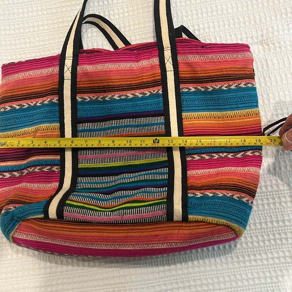 Large Boho striped Peruvian Mexican Zarape Tote beach Bag - Picture 13 of 15